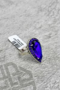 Uzun Damla Model Safir Taşlı Gümüş Markazit Yüzük