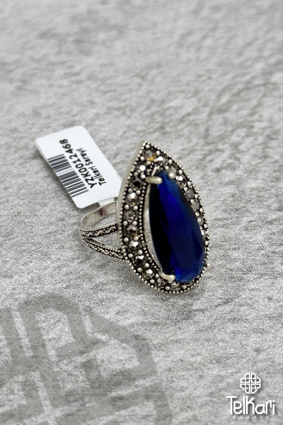 Safir Taşlı Gümüş Markazit Yüzük