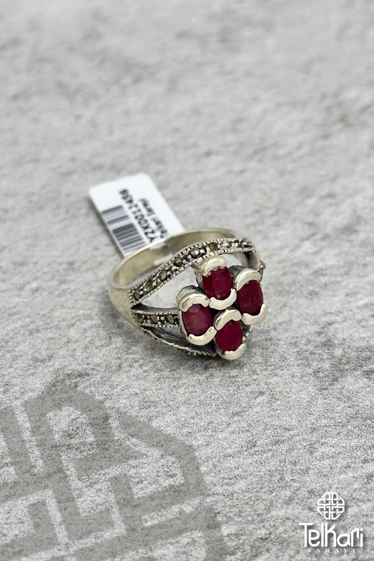 Otantik Kök Yakut Taşlı Gümüş Markazit Yüzük