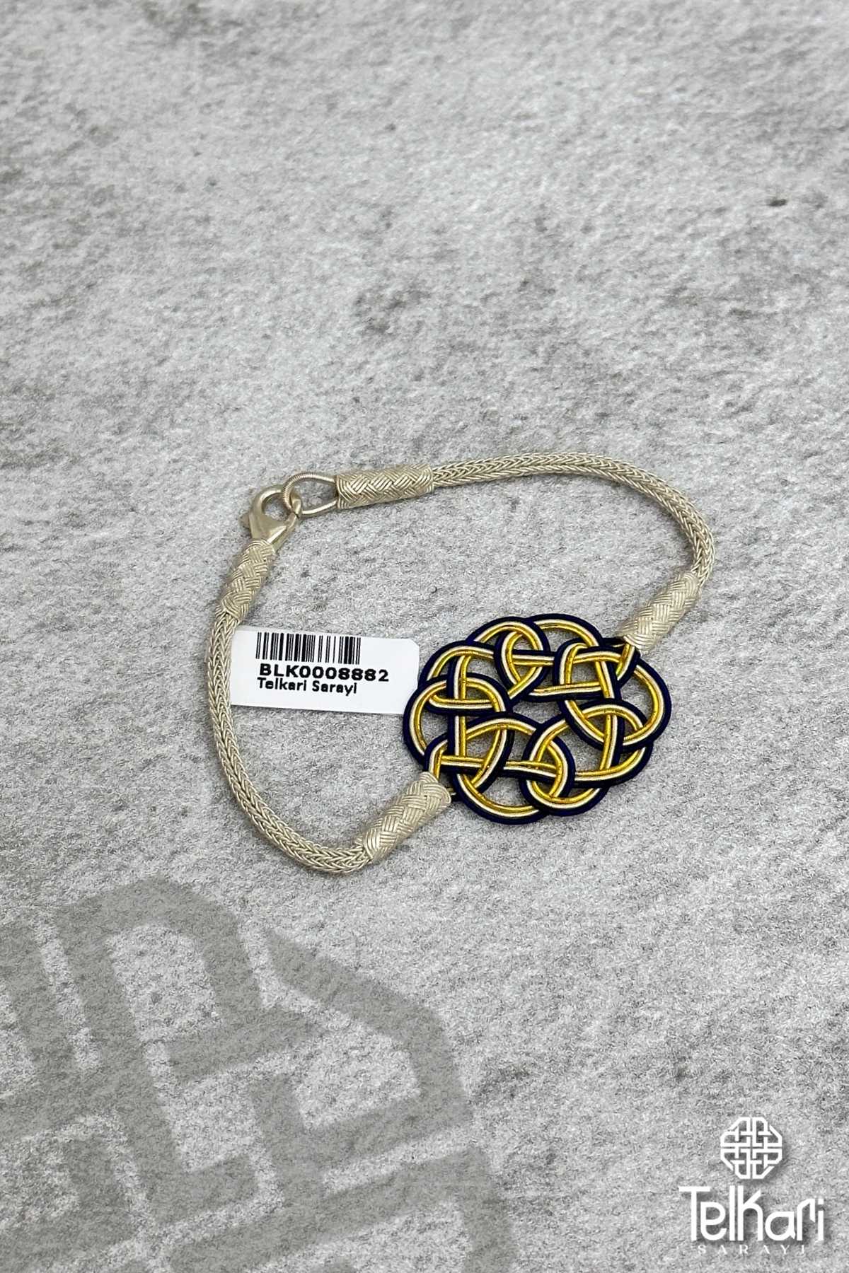 Lacivert Sarı Aşk Düğümü Kazaziye Gümüş Bileklik