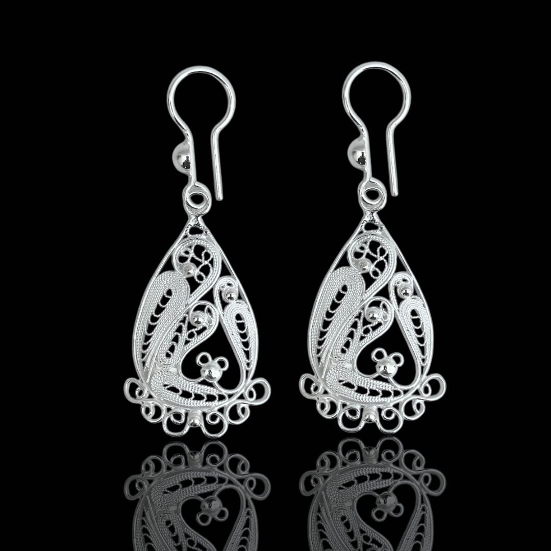 Damla İçi Kuğu Motifli 925 Ayar Telkari Gümüş Küpe