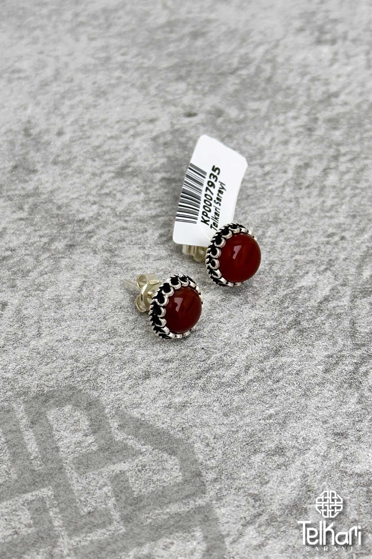 Akik Taşlı Midyat Hasırı Gümüş Küpe