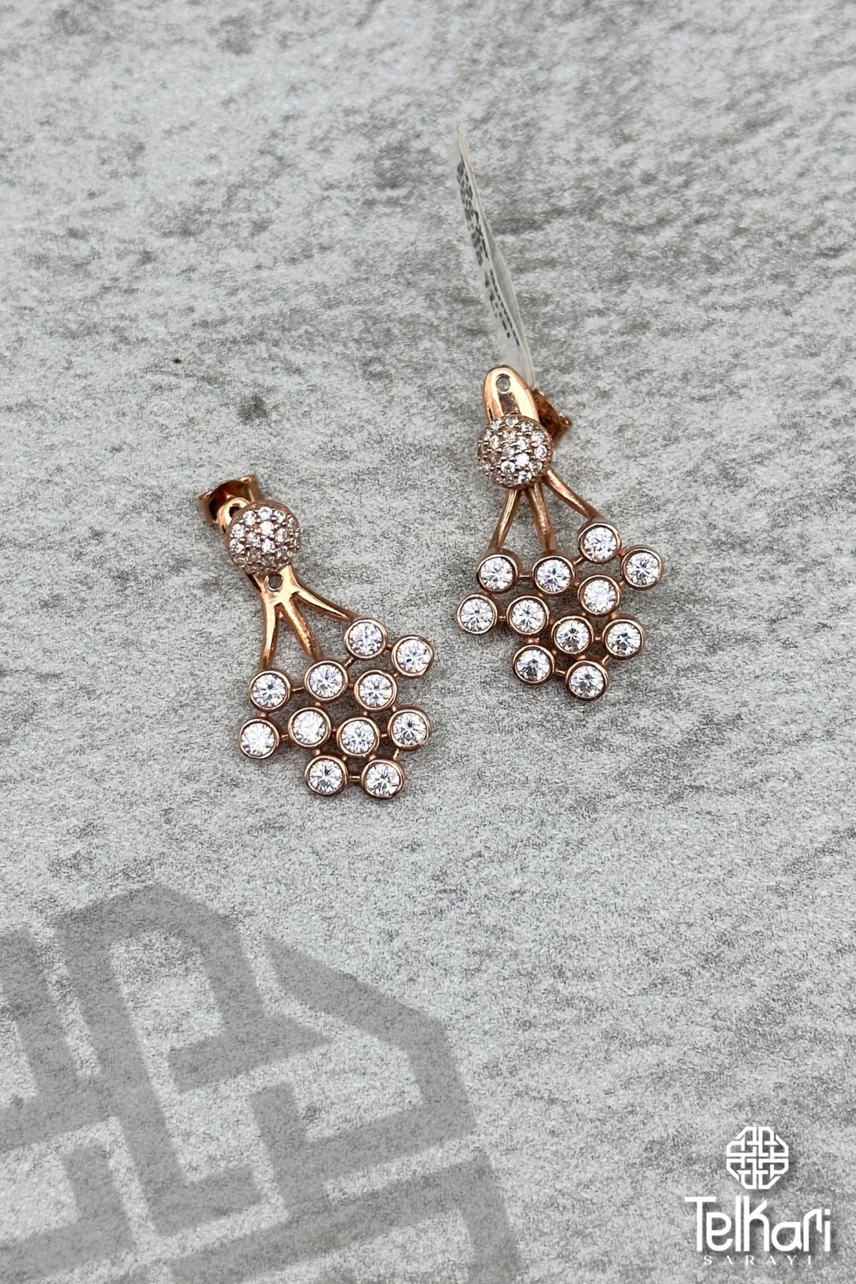 Sallantılı Çoklu Taşlı Rose Gümüş Küpe