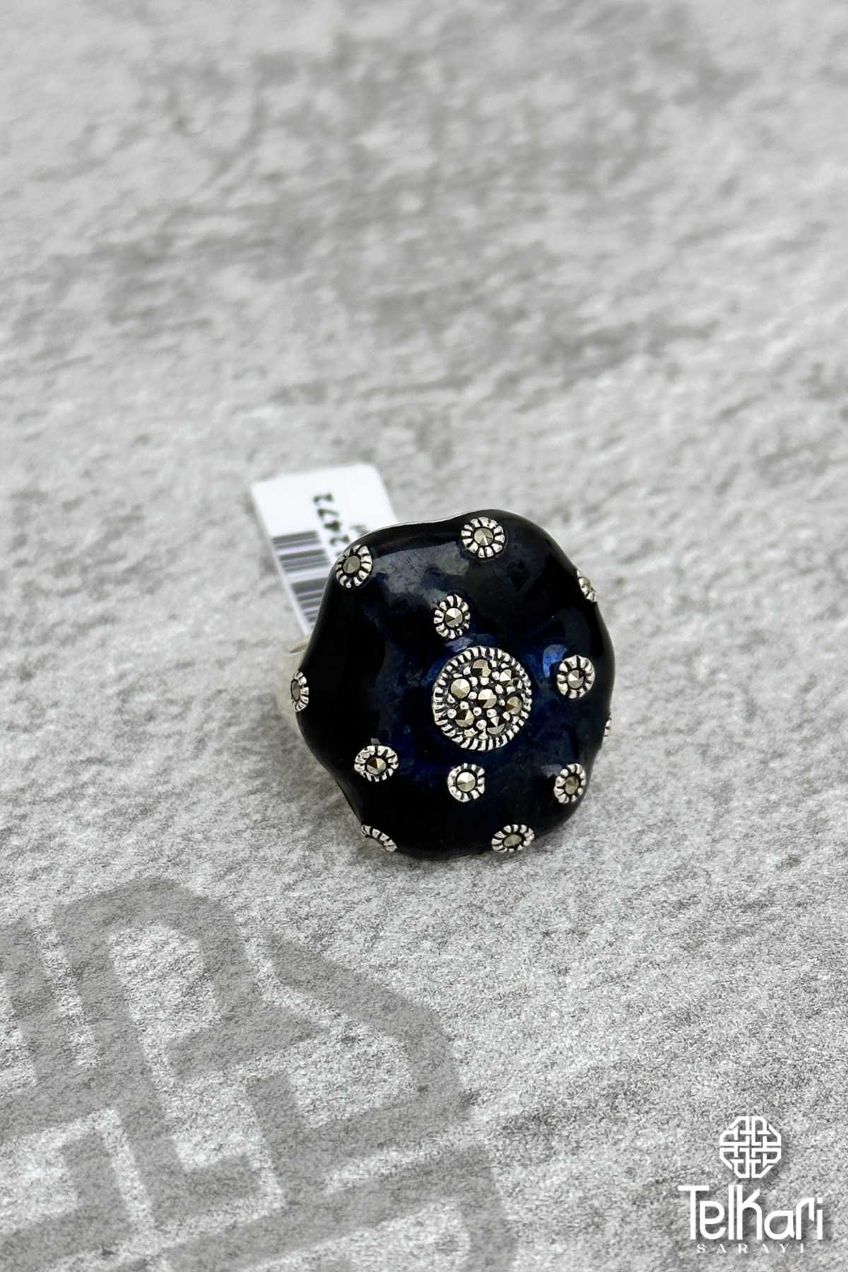 Büyük Onix Taşlı Gümüş Markazit Yüzük