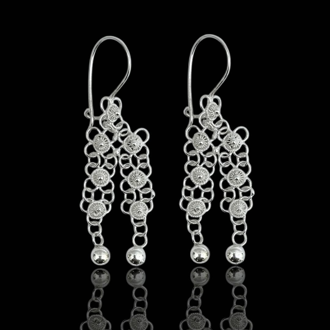 El İşçilikli Çift Hatlı Kişniş Model Gümüş Telkari Küpe