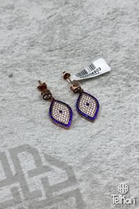 Nazar Boncuklu Safir Taşlı Rose Gümüş Küpe