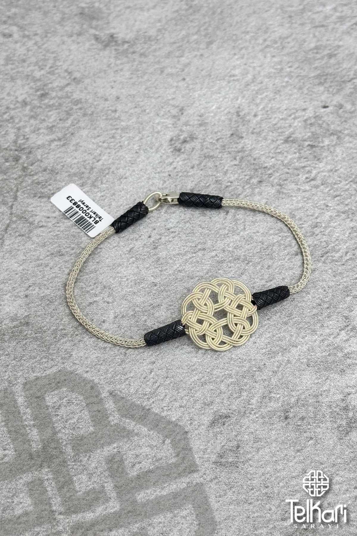 Siyah Beyaz Aşk Düğümü Kazaziye Gümüş Bileklik