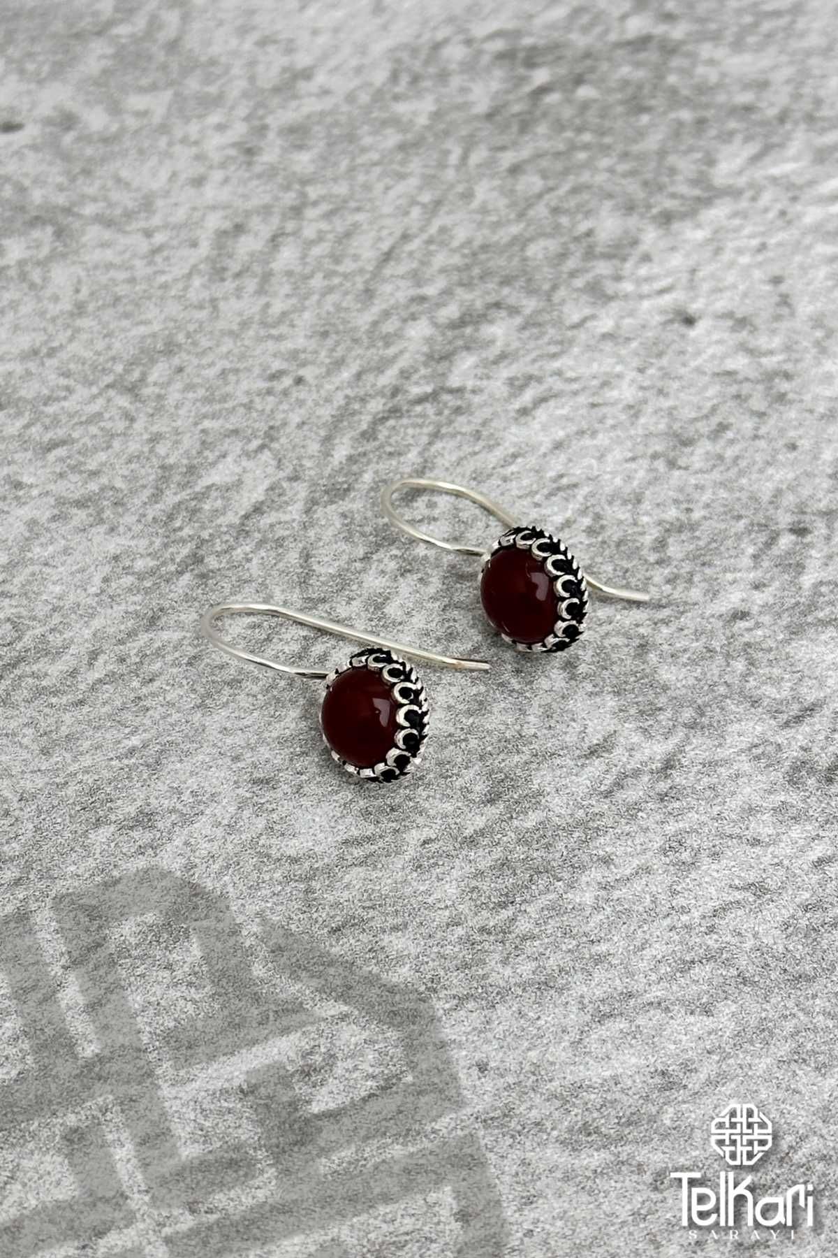 Akik Taşlı Midyat Hasırı Gümüş Küpe