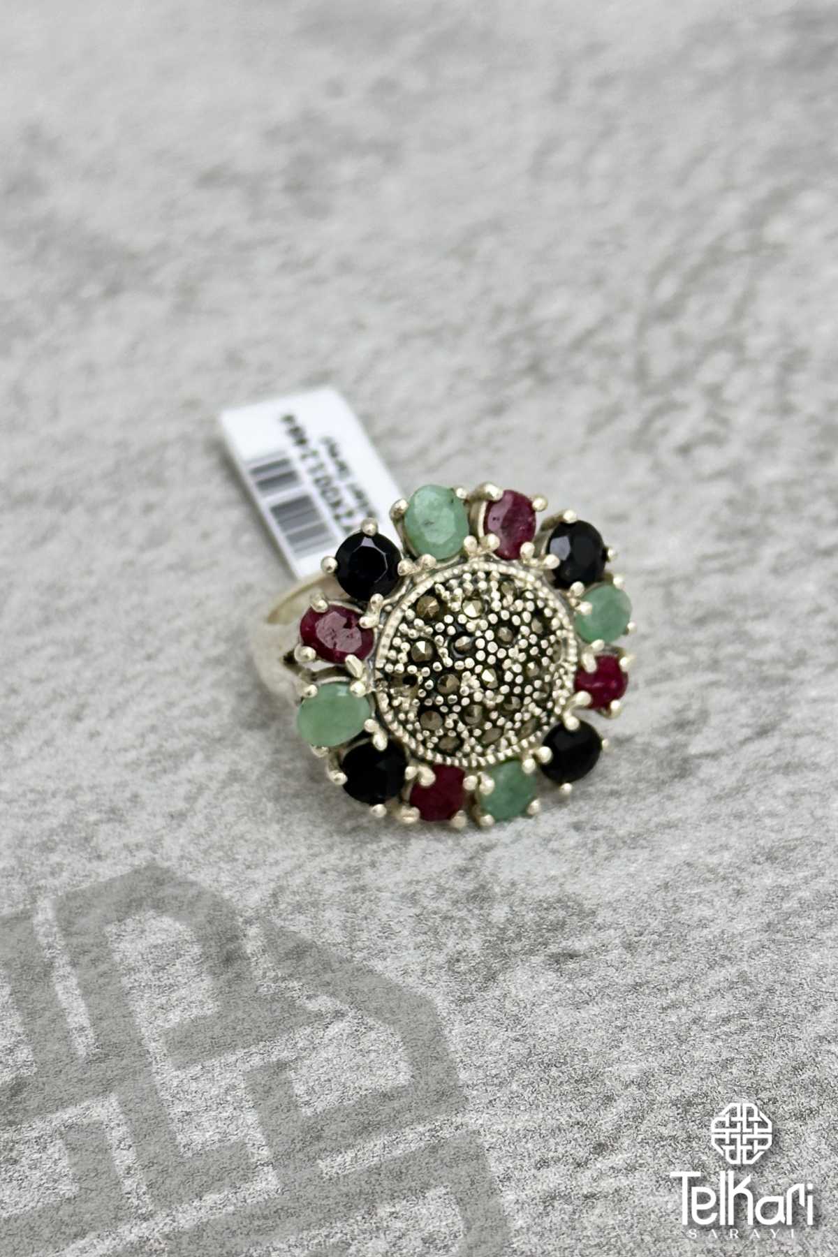 Özel Tasarım Doğal Taşlı Gümüş Markazit Yüzük