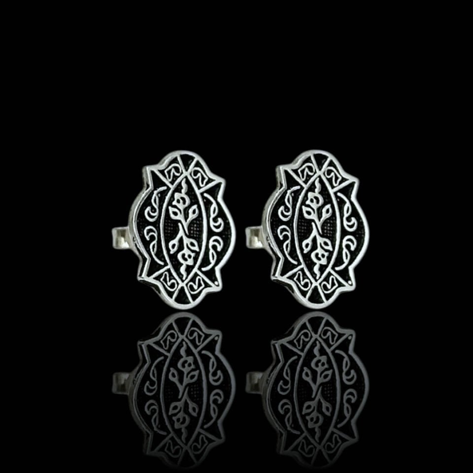 Gül Motifli Otantik Midyat Hasırı 925 Ayar Gümüş Küpe