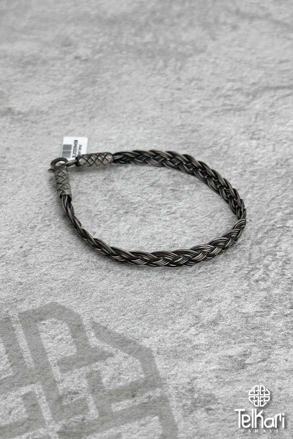 Büyük Örgülü Eskitme Unisex Kazaziye Gümüş Bileklik