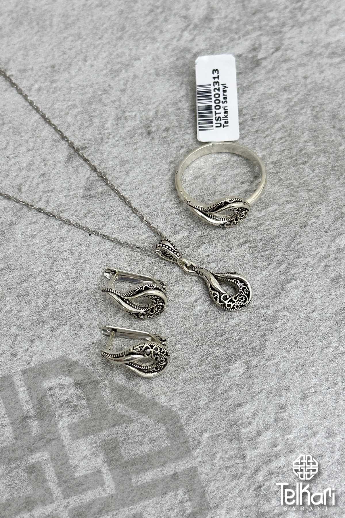 Midyat Oksitli Telkari Gümüş Üçlü Set