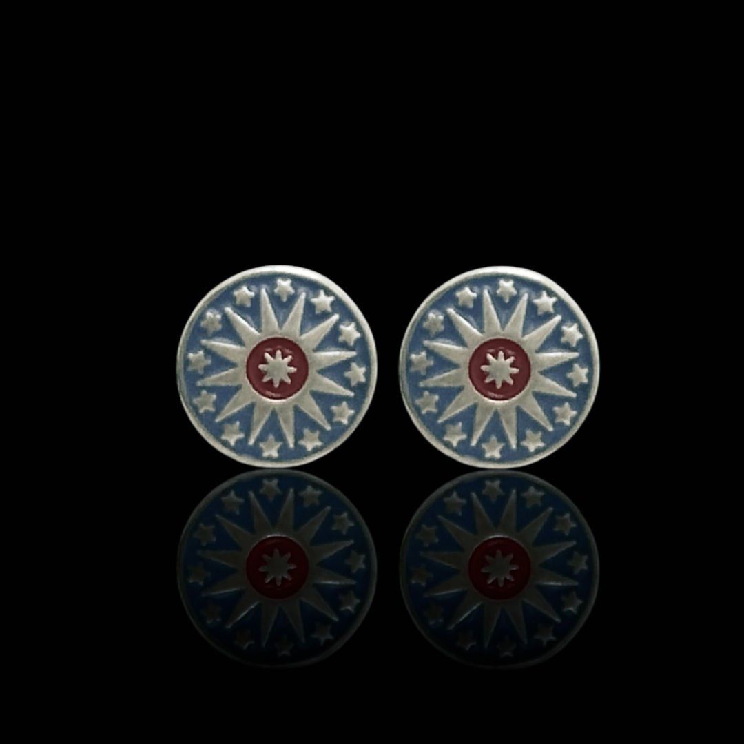 Mavi Renk Yıldız Model Mine İşleme Midyat Hasırı 925 Ayar Gümüş Küpe