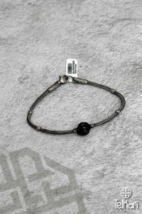 Amber Miskli Unisex Kazaziye Gümüş Bileklik