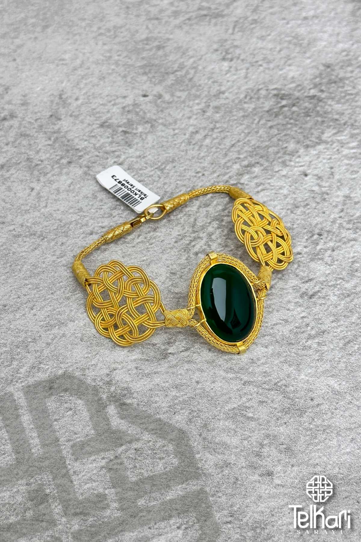 Yeşim Taşlı Gold Aşk Düğümü Kazaziye Gümüş Bileklik