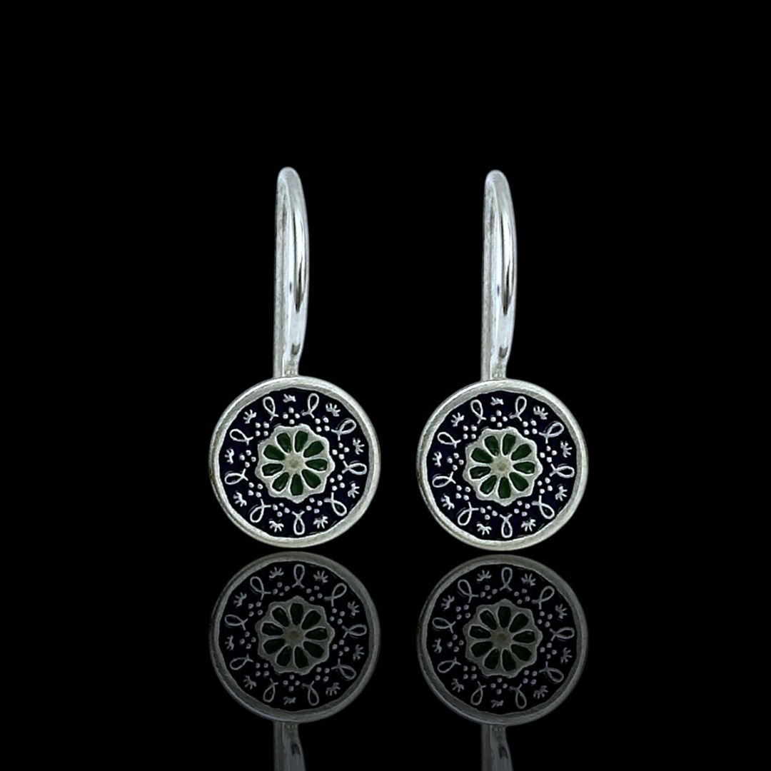 925 Ayar Midyat Hasırı Çiçek Motifli Gümüş Küpe