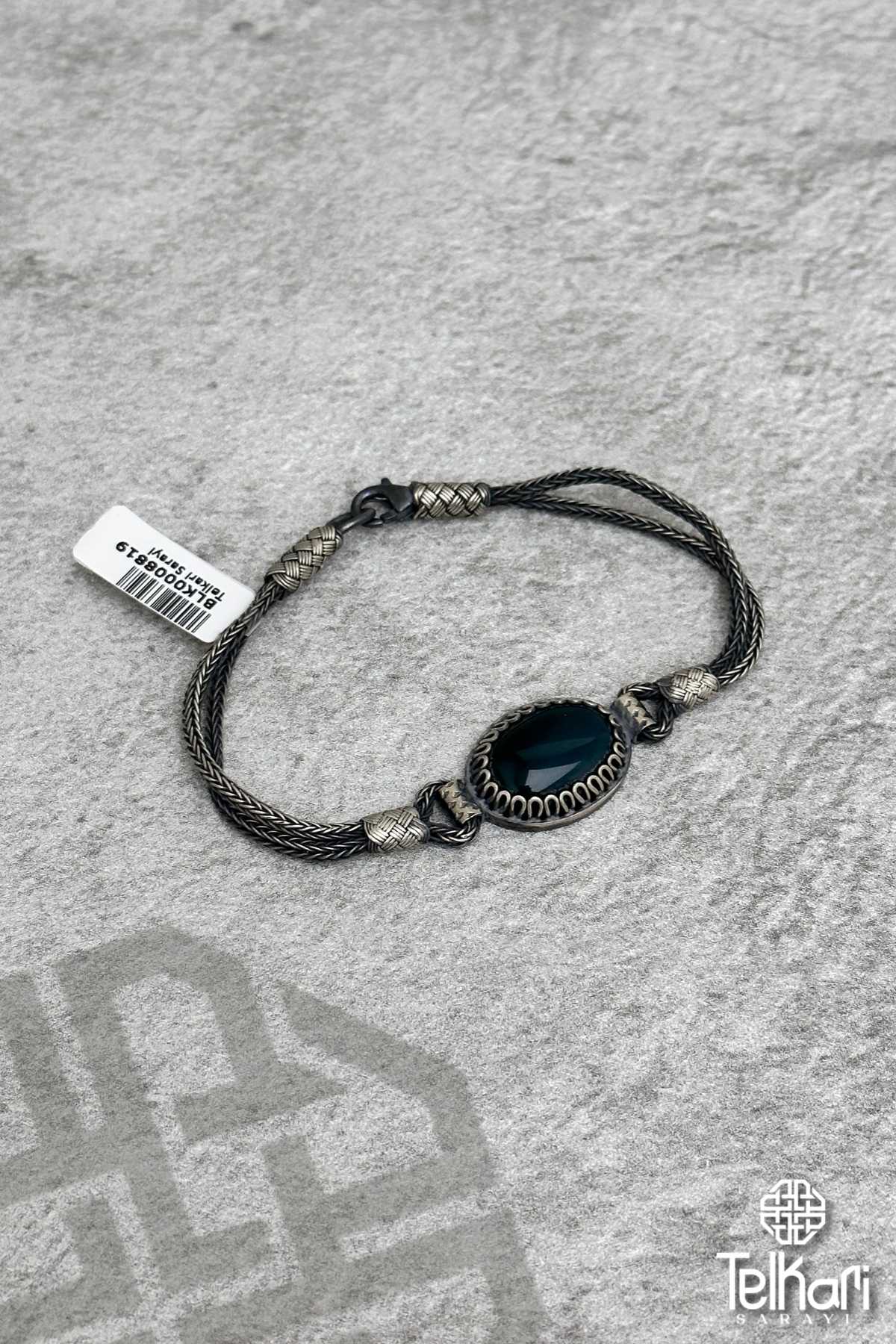 Yeşim Taşlı Örme Kazaziye Gümüş Bileklik