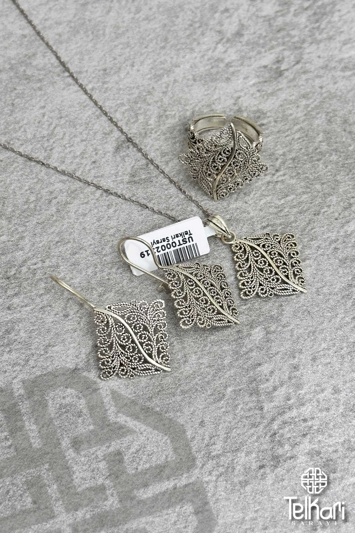 Midyat Oksitli Telkari Gümüş Üçlü Set