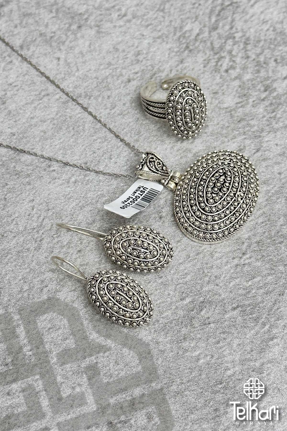 Midyat Oksitli Telkari Gümüş Üçlü Set