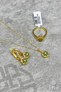 Pırlanta Model Gold Gümüş Üçlü Set