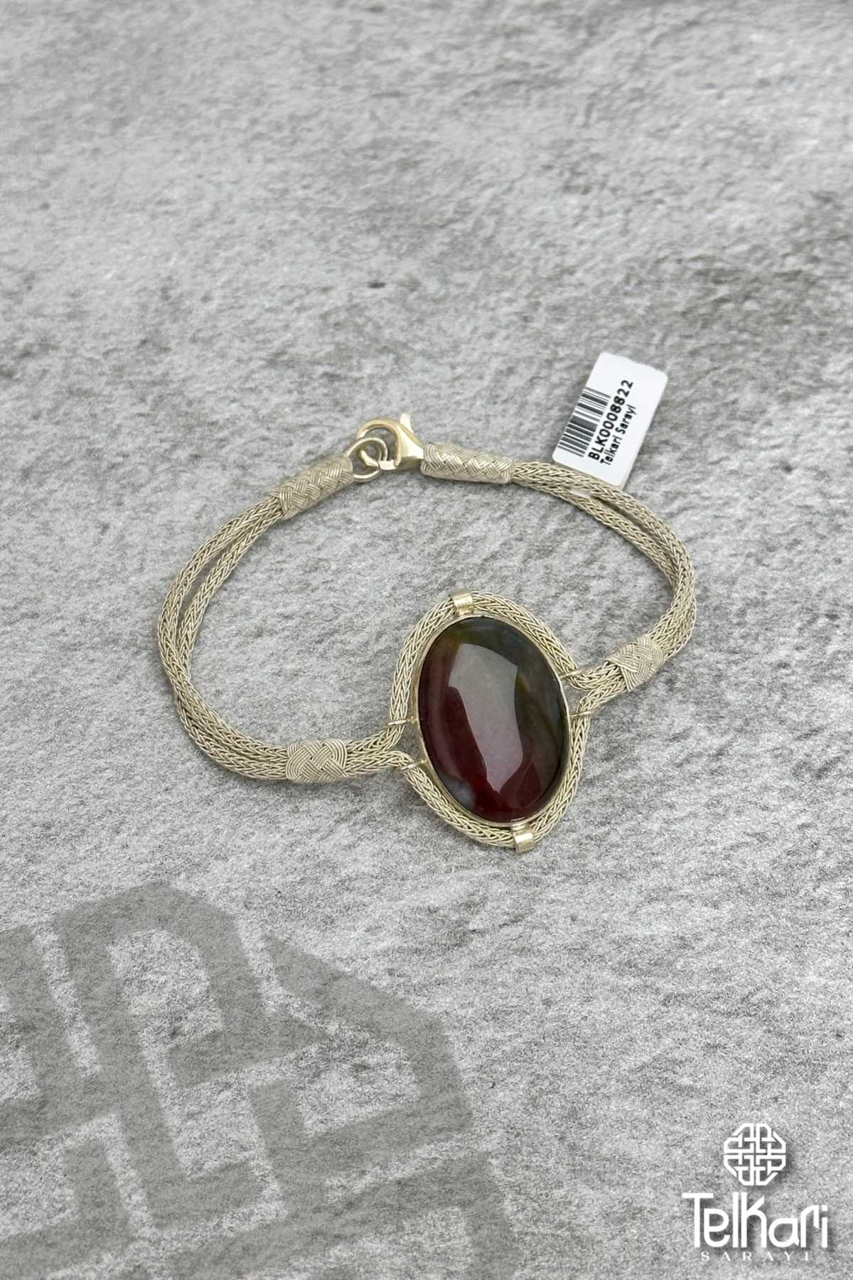 Hareli  Akik Taşlı Örme Kazaziye Gümüş Bileklik