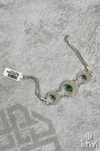 Yeşim Taşlı Hilal Model Oksitli Telkari Gümüş Bileklik