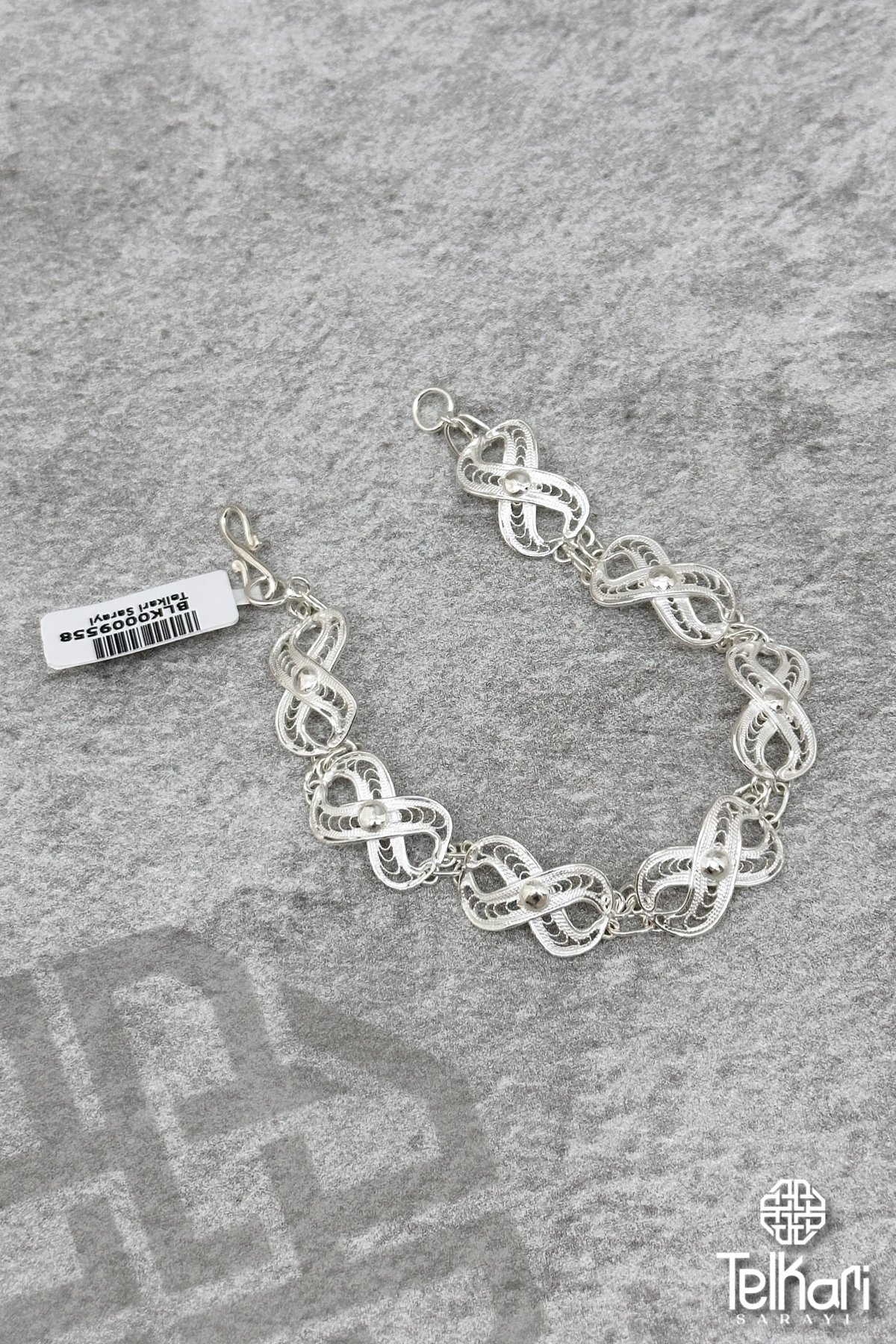 Sonsuzluk Motifli El İşçilikli Gümüş Telkari Bileklik