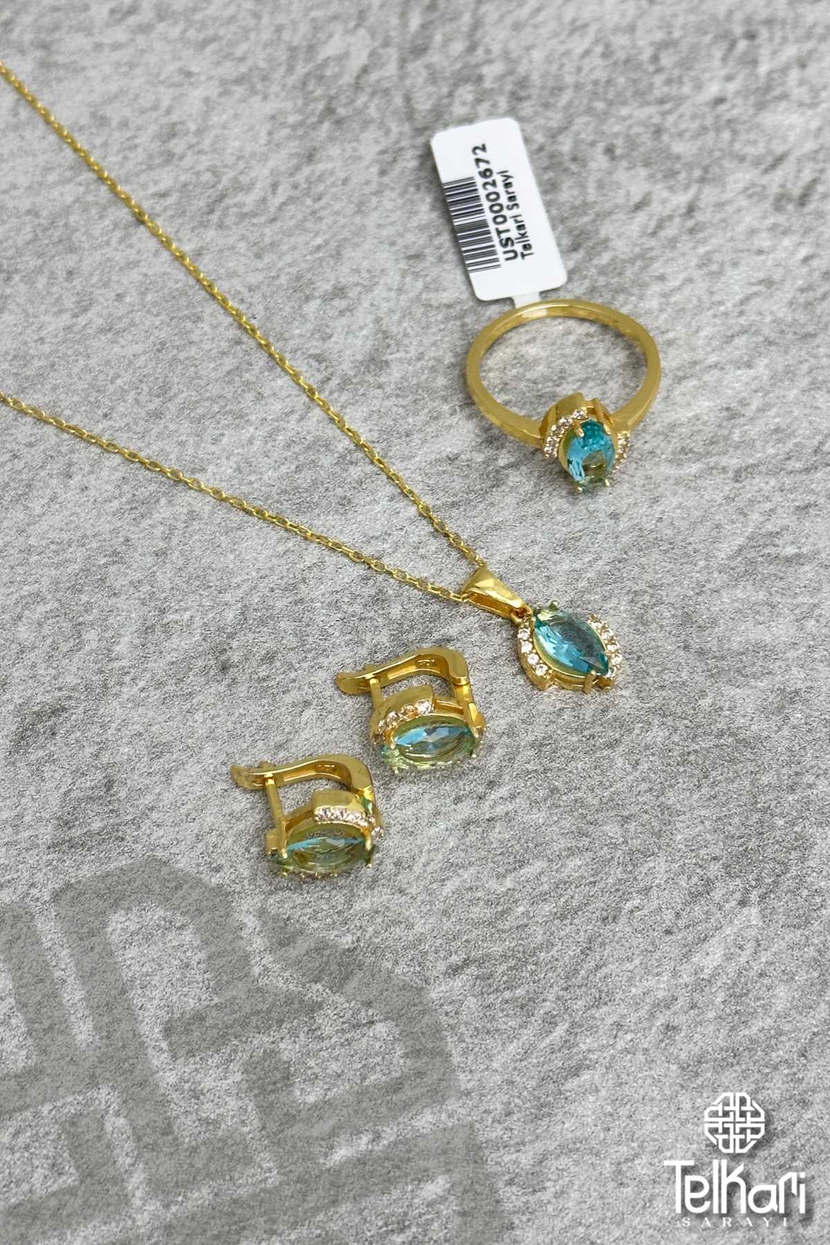 Mekik Model Taşlı Rose Gümüş Üçlü Set