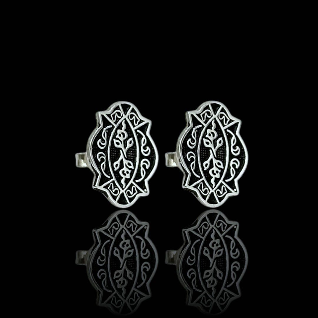 925 Ayar Gül Motifli Midyat Hasırı Gümüş Küpe