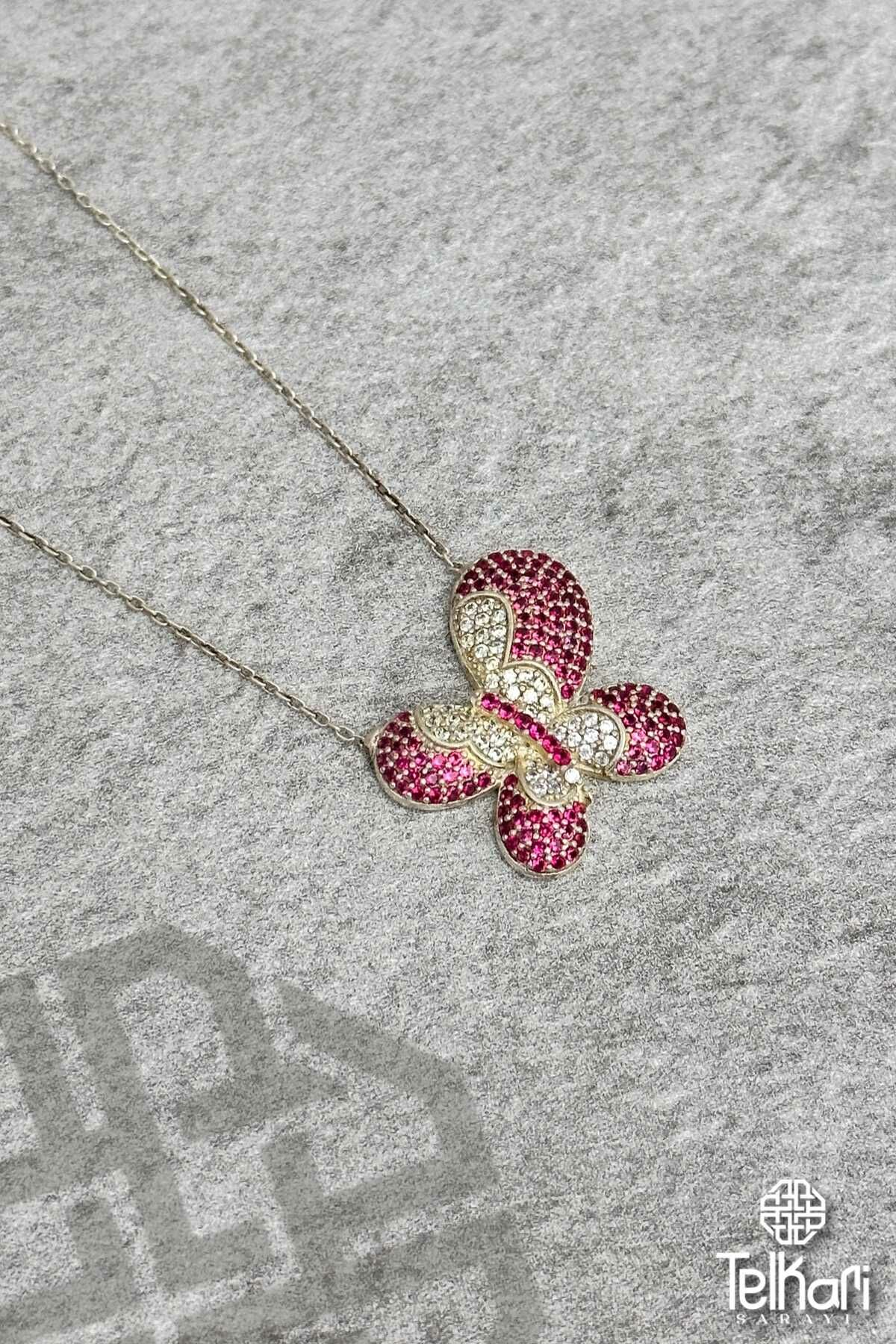 Kelebek Taşlı Gümüş Kolye