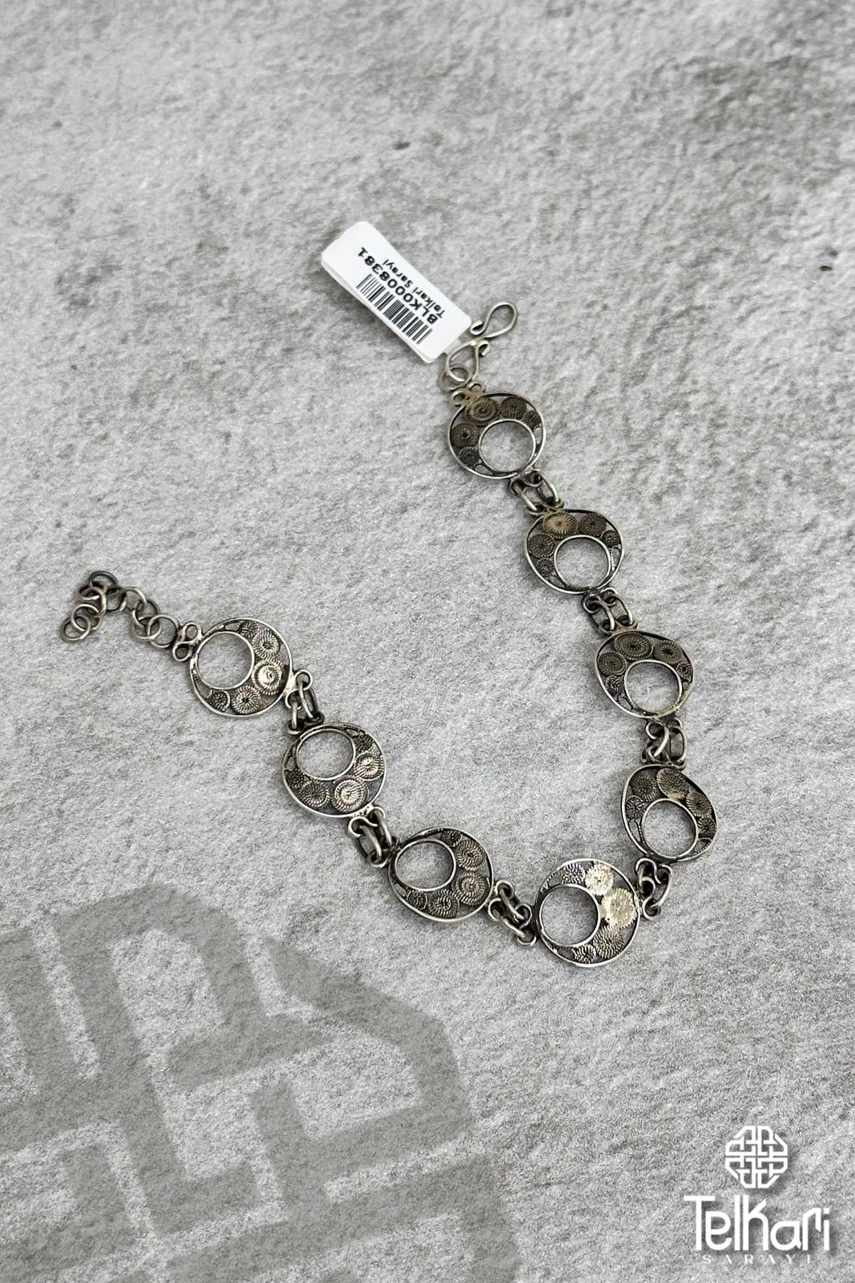 İşlemeli Hilal Model Oksitli Telkari Gümüş Bileklik