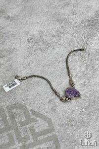 Büyük Ametist Taşlı Oksitli Telkari Gümüş Bileklik