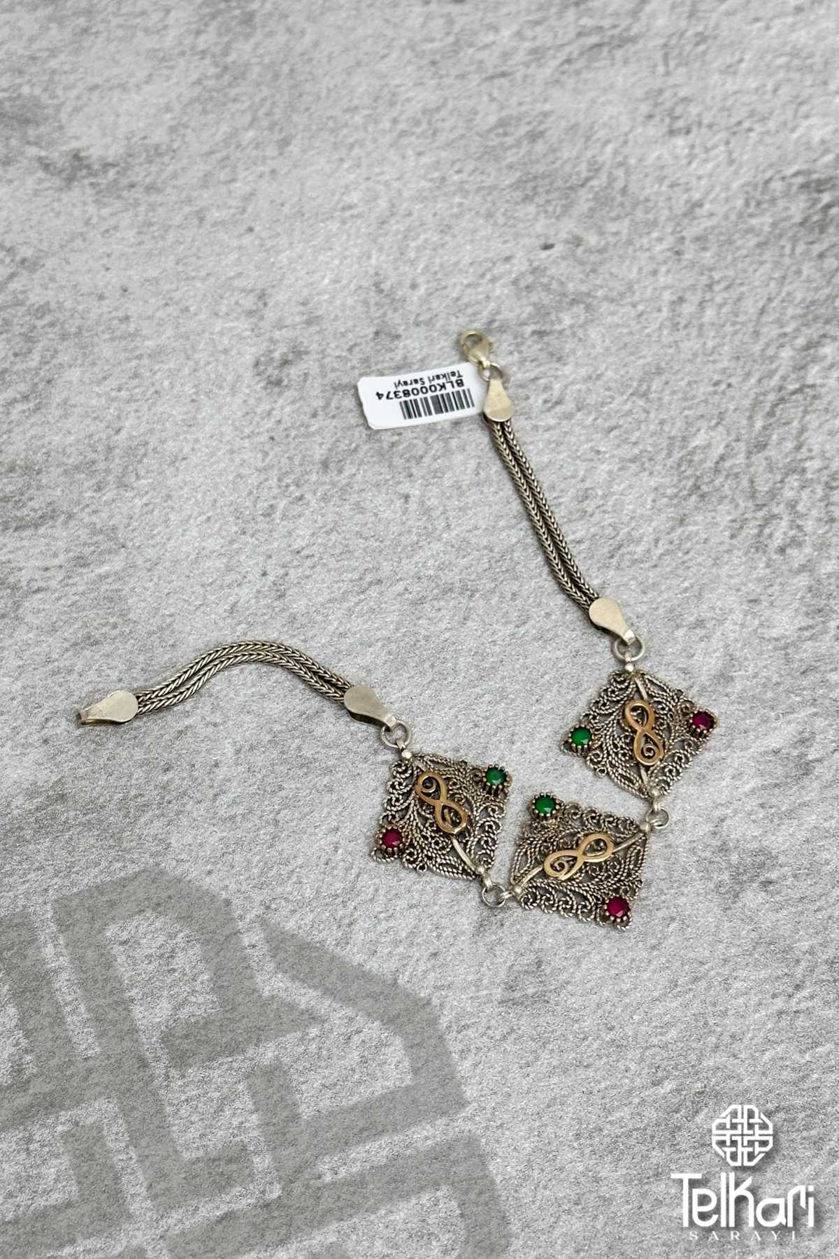 Kare Model Sonsuzluk Oksitli Telkari Gümüş Bileklik