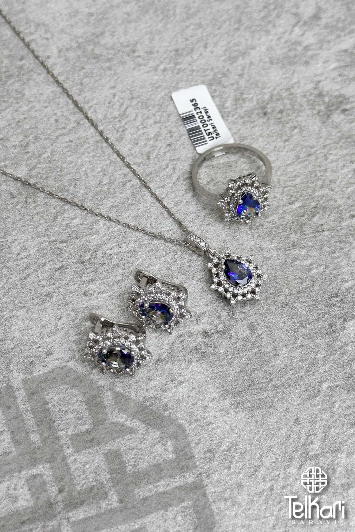 Taşlı Damla Model Gümüş Üçlü Set