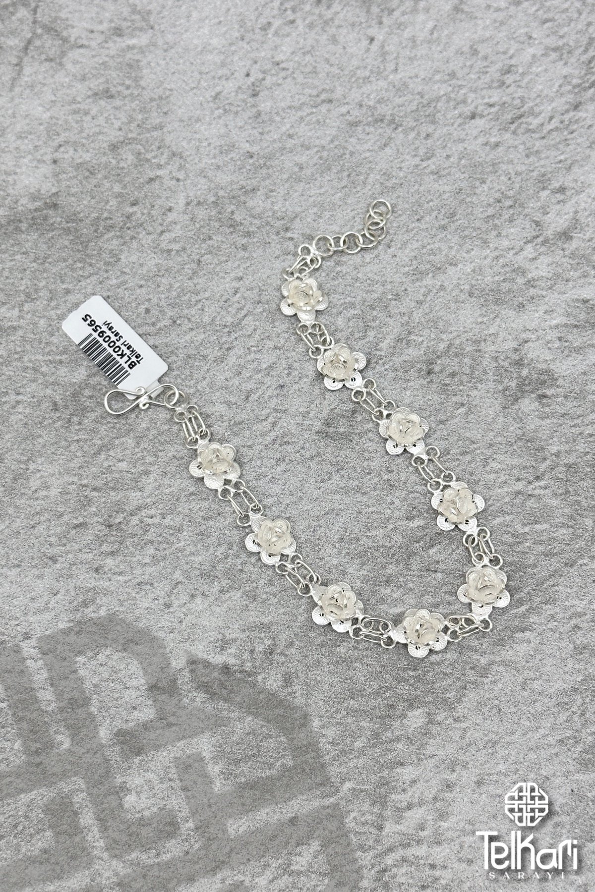 Sıralı Çiçek El İşçilikli Gümüş Telkari Bileklik