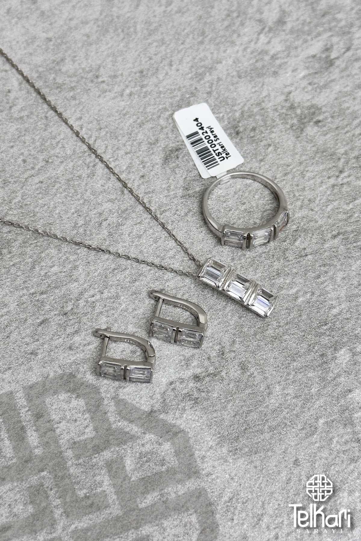 Üç Sıra Taşlı Gümüş Üçlü Set