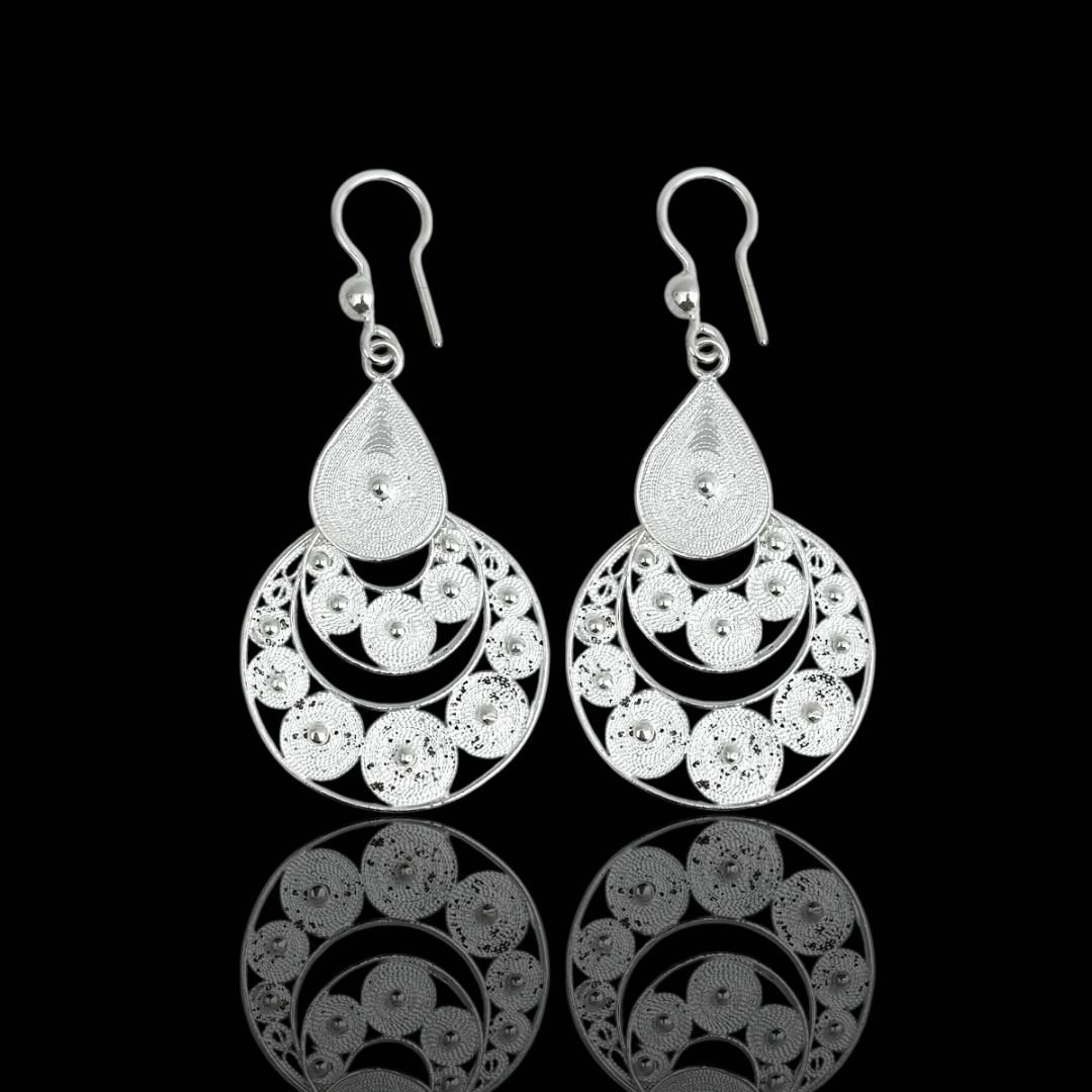 İkili Halka Ve Damla Model Telkari 925 Ayar Gümüş Küpe