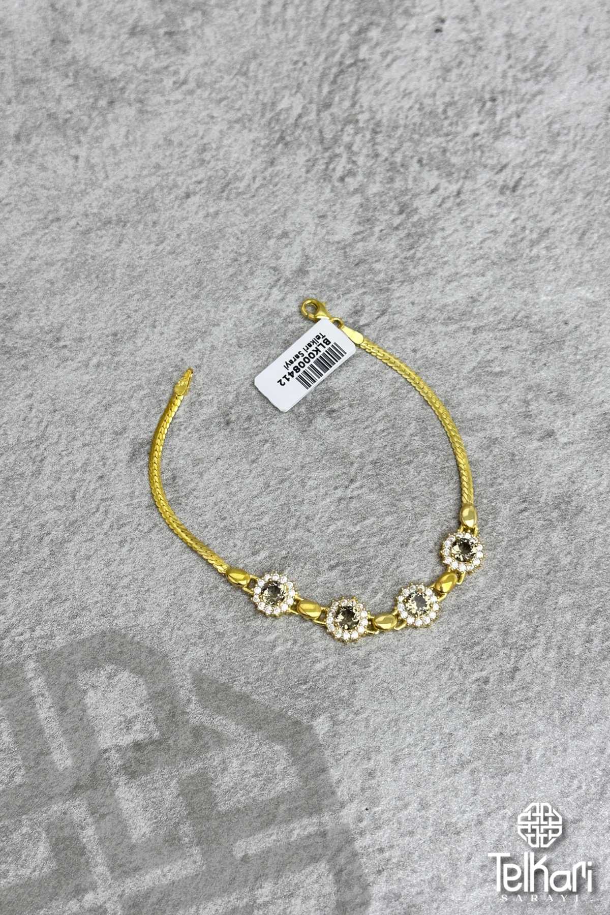 Zarif Zirkon Süsleme Yuvarlak Model Gold Gümüş Sultan Taşı Bileklik