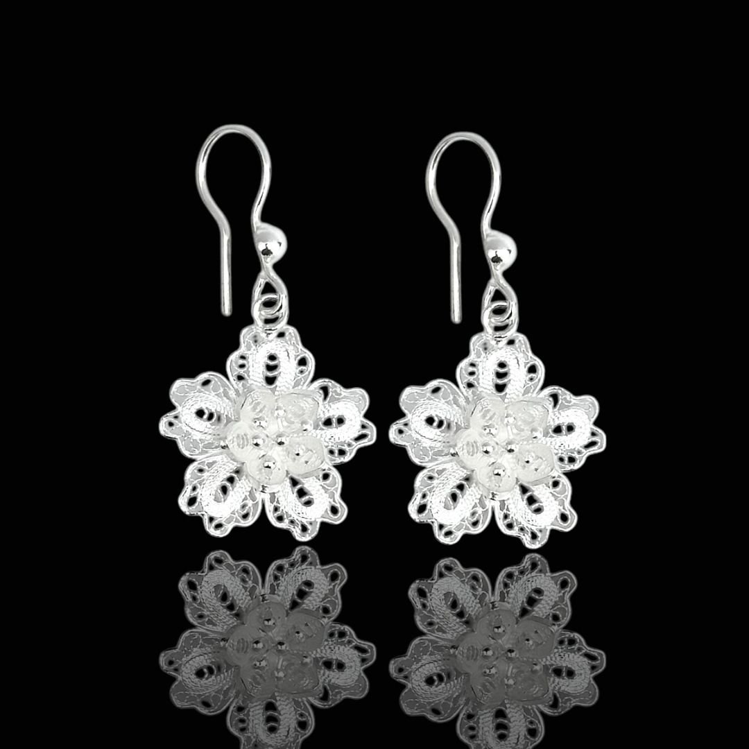 Lotus Çiçeği Tasarımlı 925 Ayar Telkari Gümüş Küpe