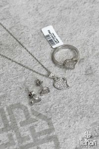 Kalp Model Taşlı Gümüş Üçlü Set