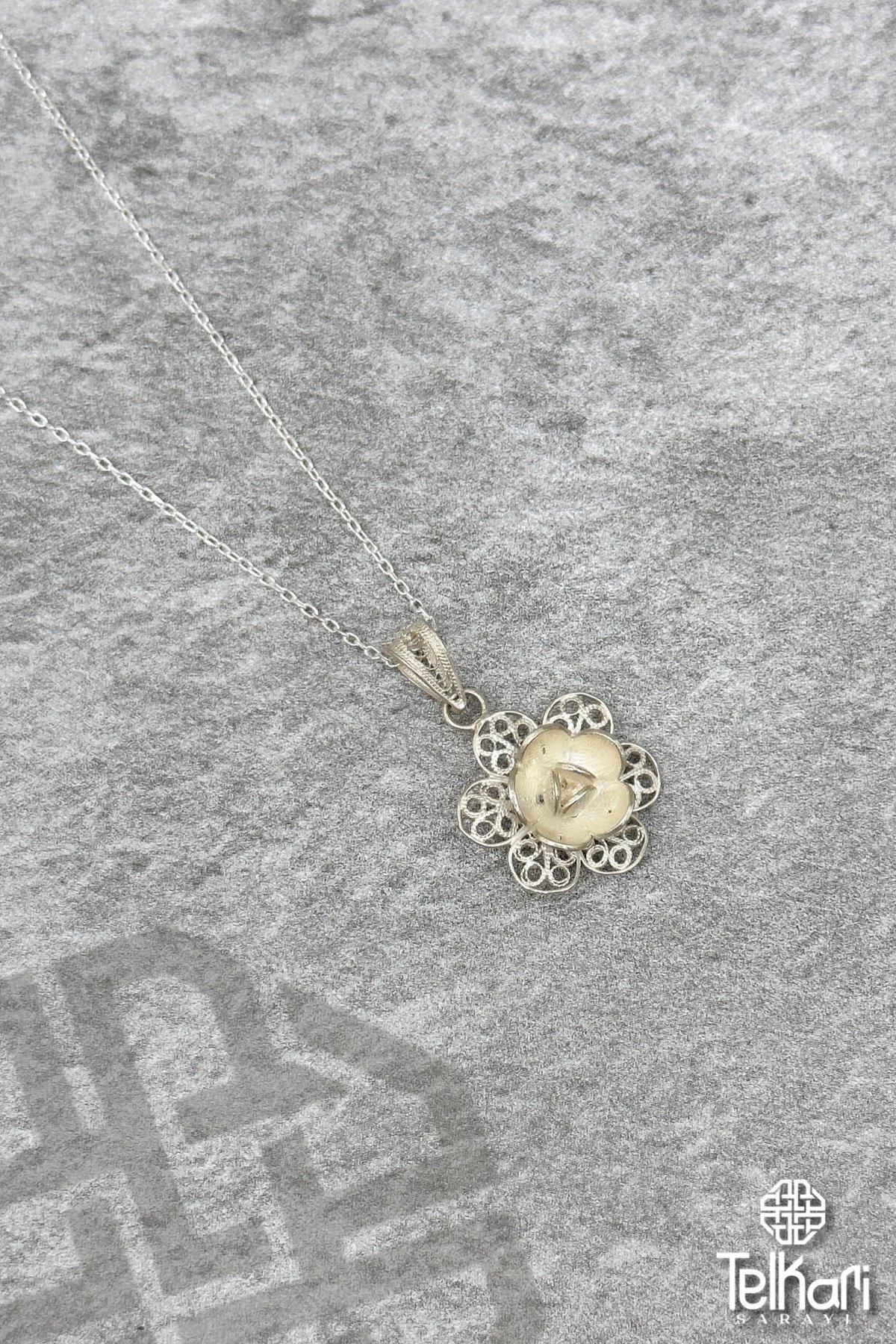 İpek Çiçeği Gümüş Telkari Kolye