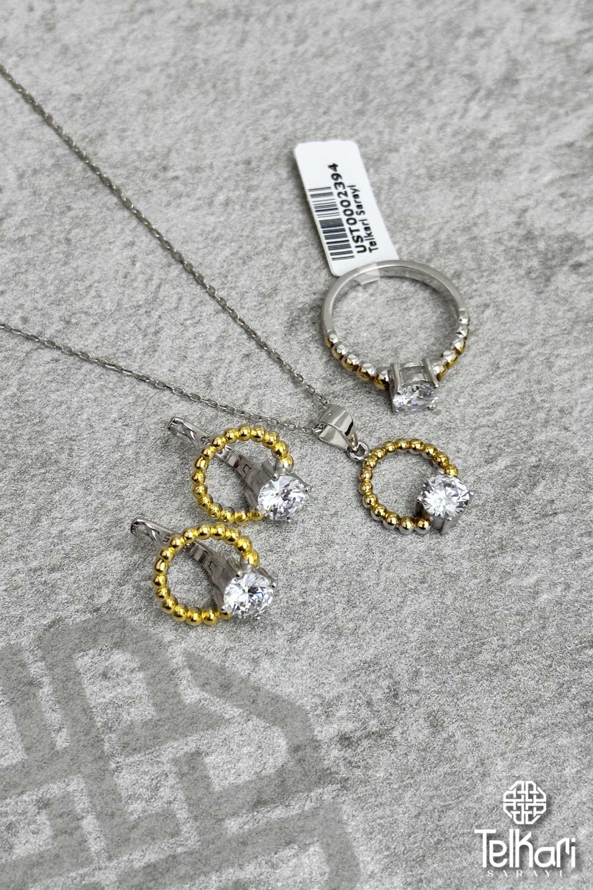 Tek Taş Model Gümüş Üçlü Set