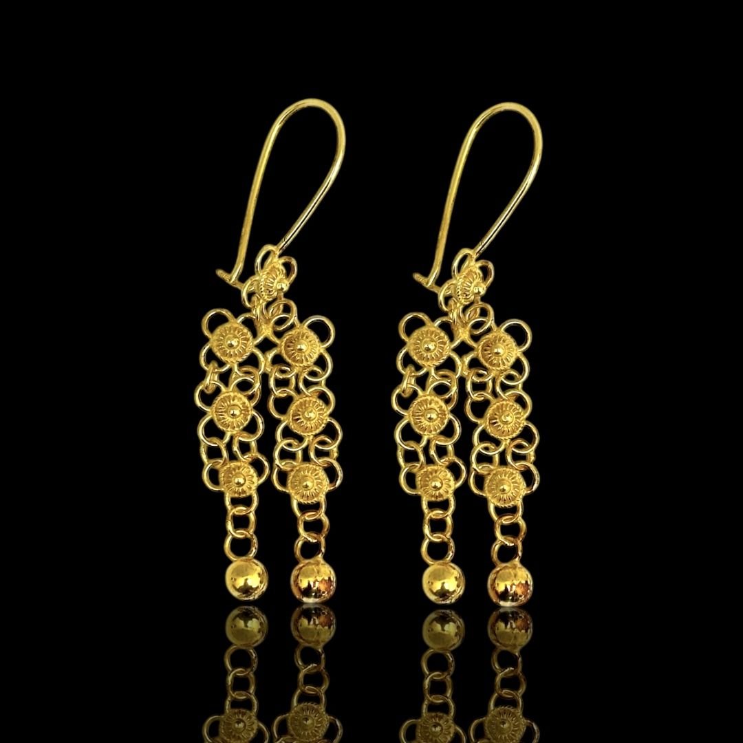 Çift Hatlı Gold Telkari 925 Ayar Gümüş Küpe