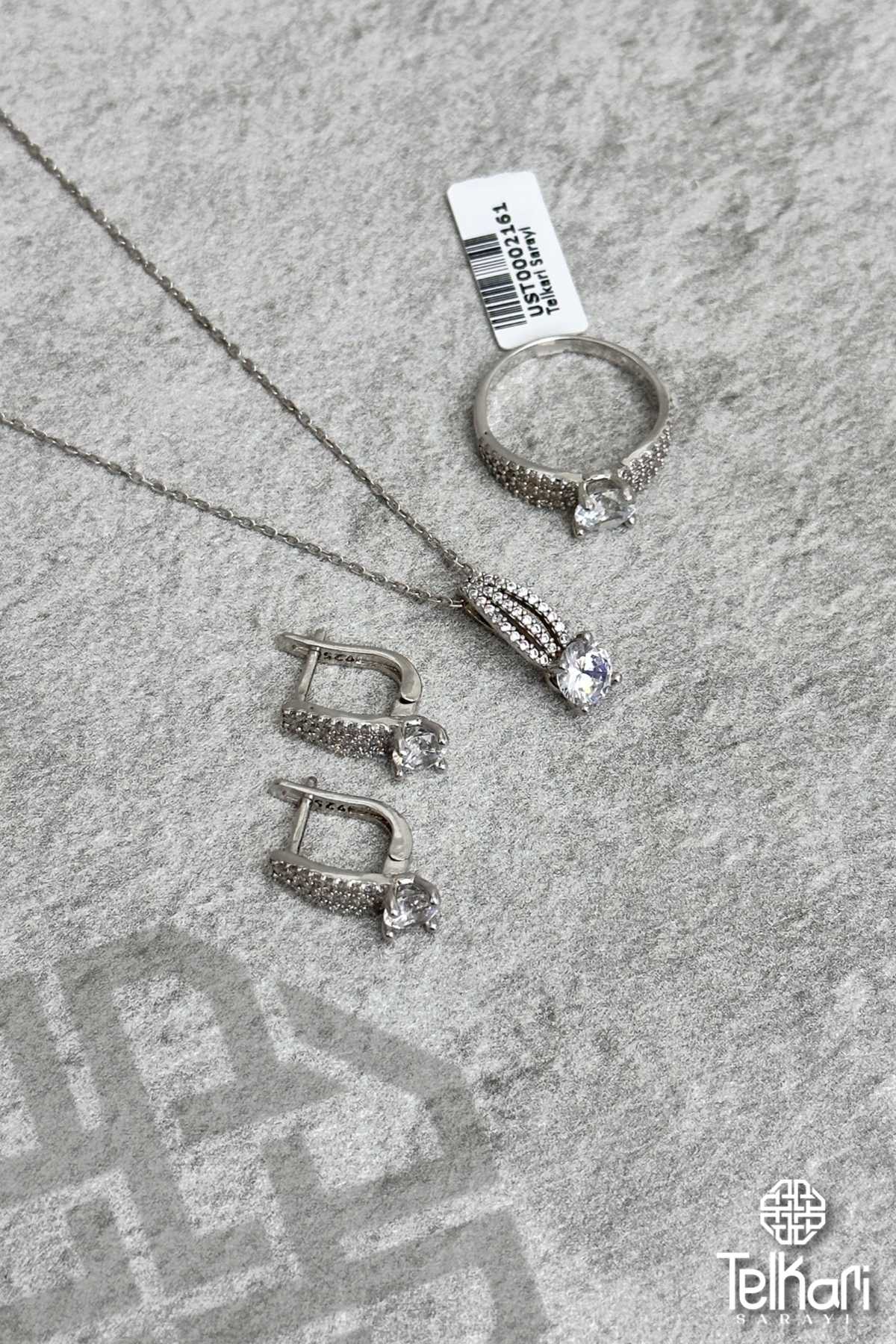 Üç Sıra Taşlı Gümüş Üçlü Set