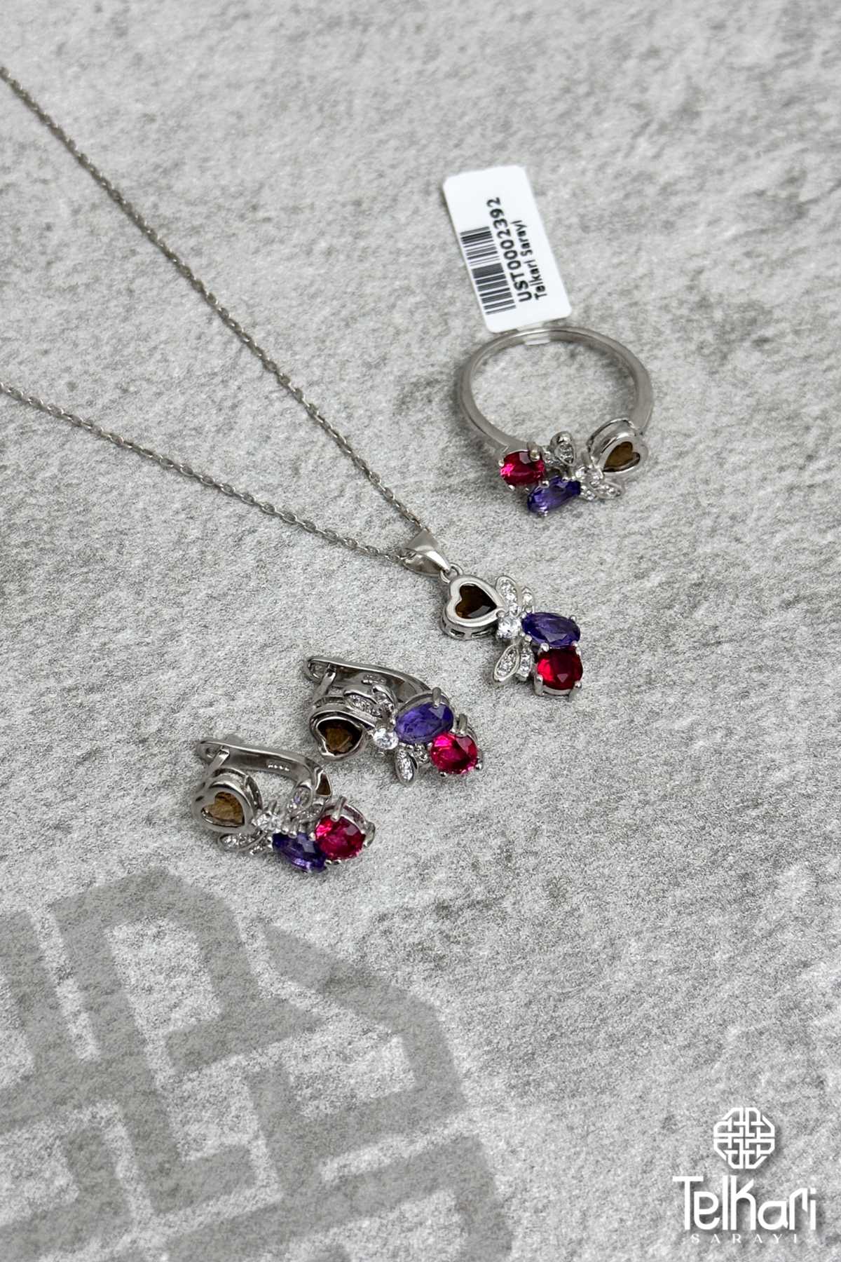 Özel Tasarım Taşlı Gümüş Üçlü Set