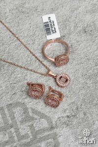 Yuvarlak Baget Model Rose Gümüş Üçlü Set