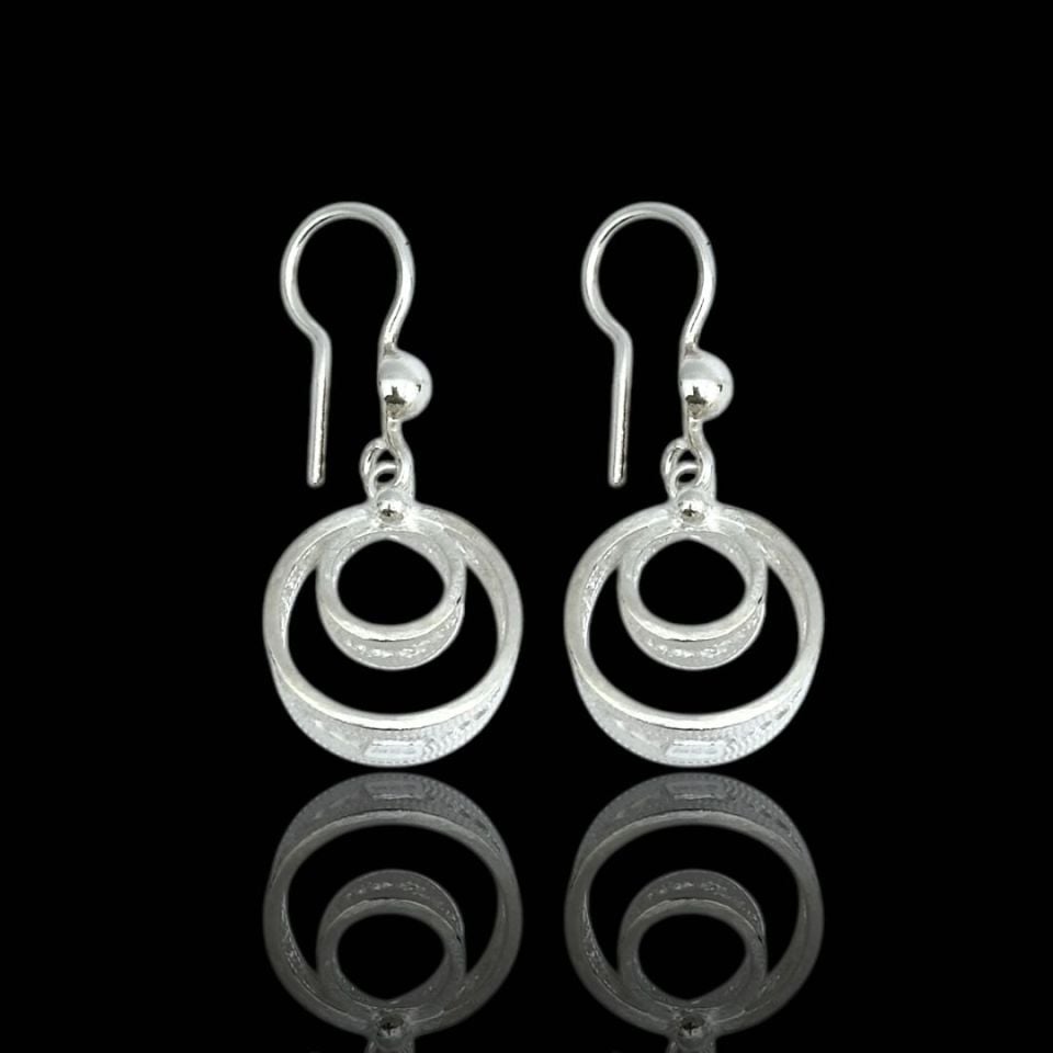 925 Ayar İç İçe Halka Model Midyat Telkarisi Gümüş Küpe