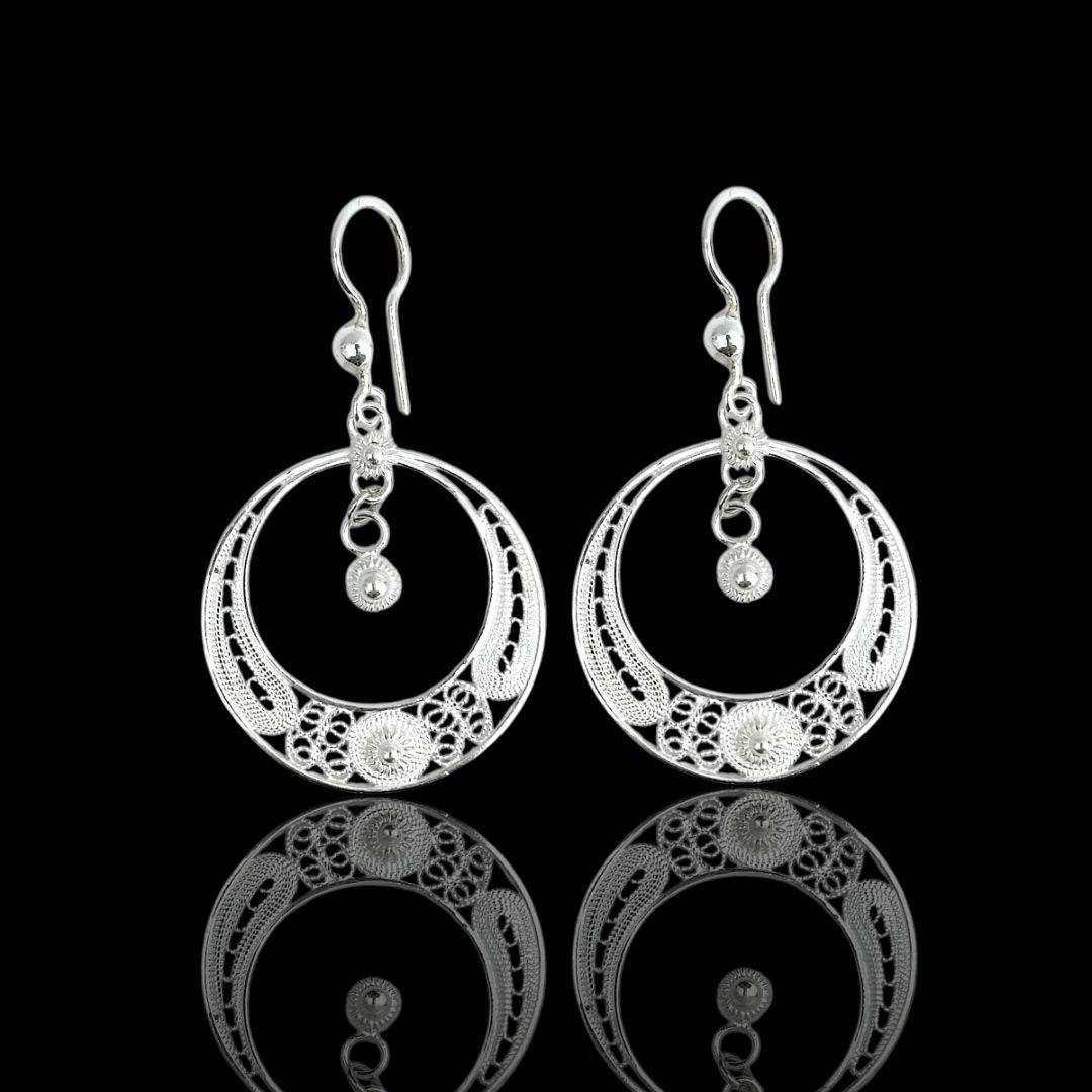 925 Ayar Halka Model İnce El İşçilikli Midyat Gümüşü Telkari Küpe