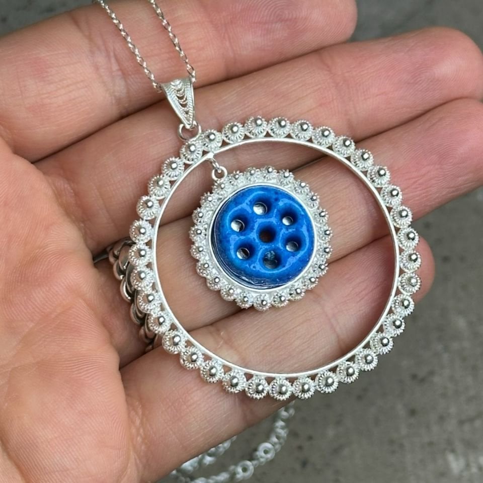 Yuvarlak Model Sallantılı Süryani Nazarlık Telkari Kolye