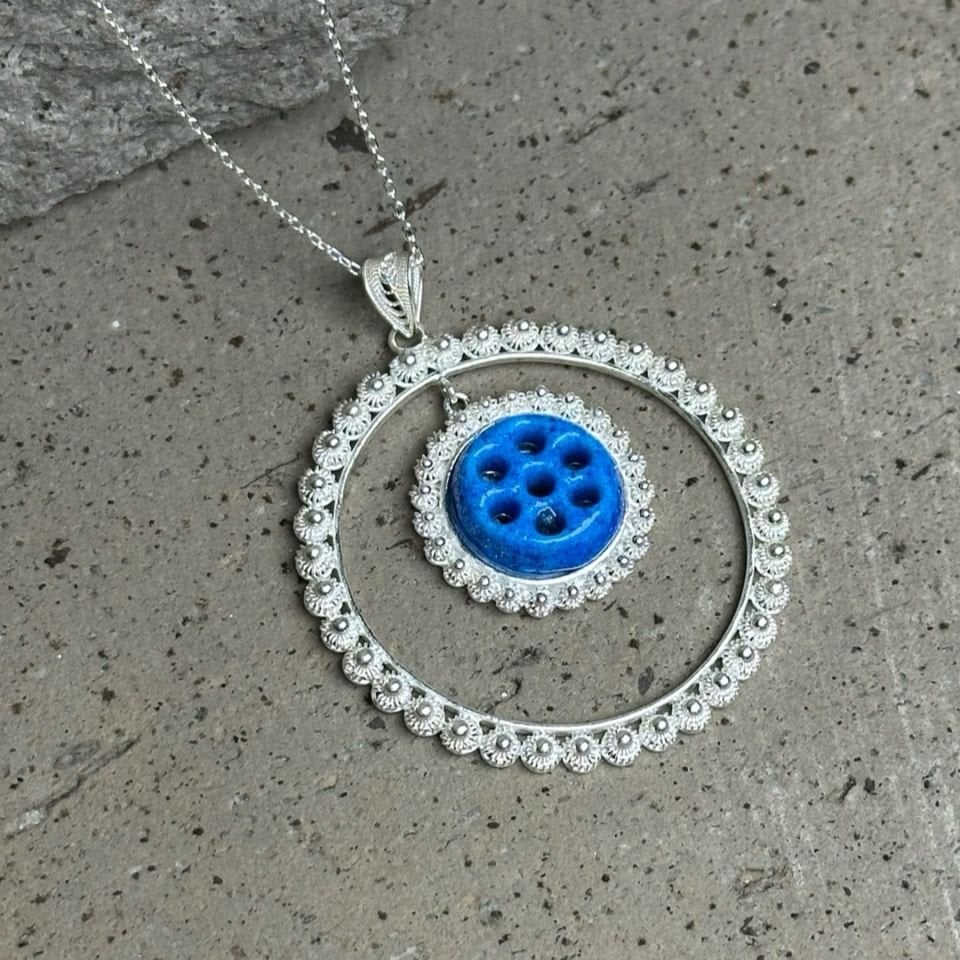 Yuvarlak Model Sallantılı Süryani Nazarlık Telkari Kolye